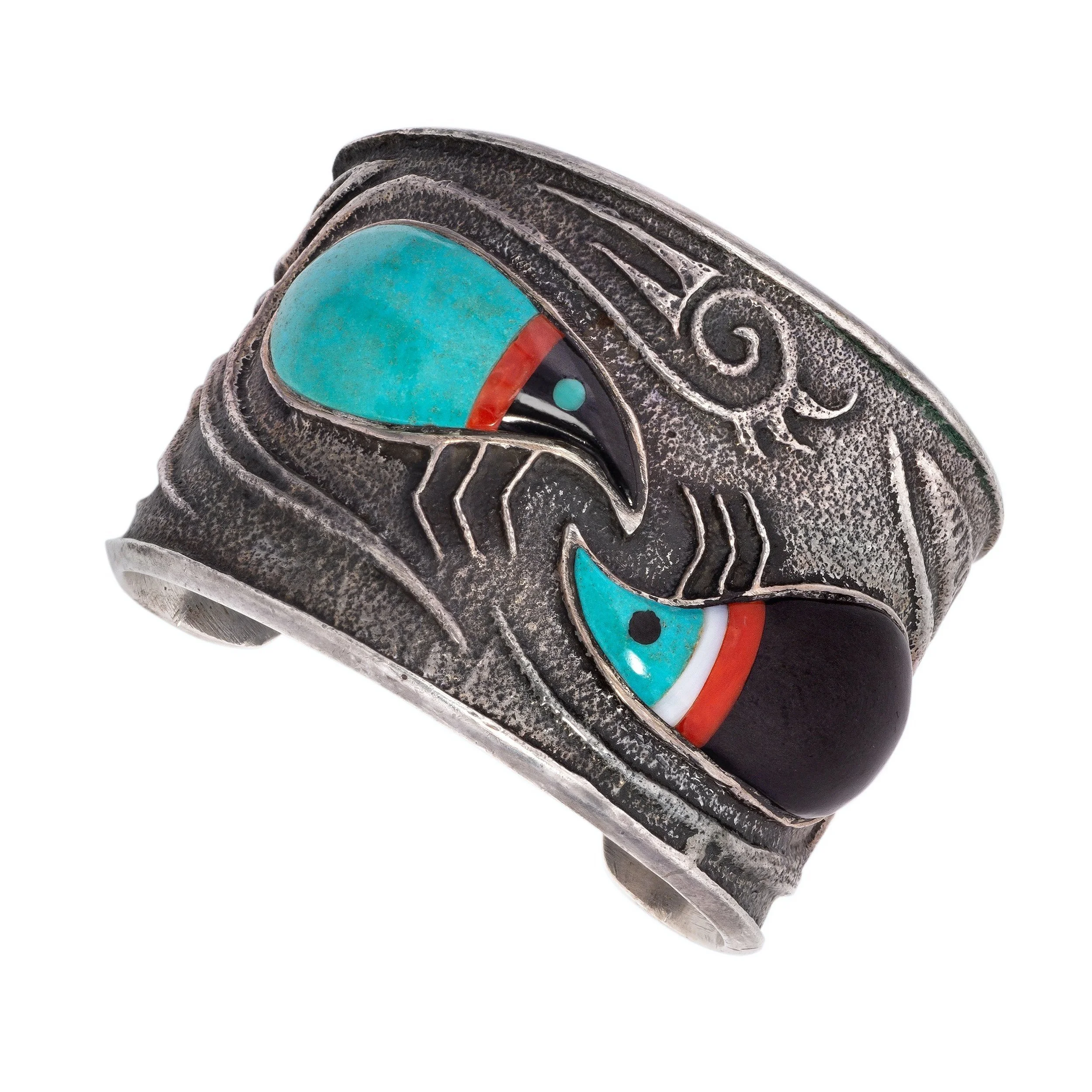 Preston Monongye (Hopi) Turquoise, Coral, Ebony, and Sterling